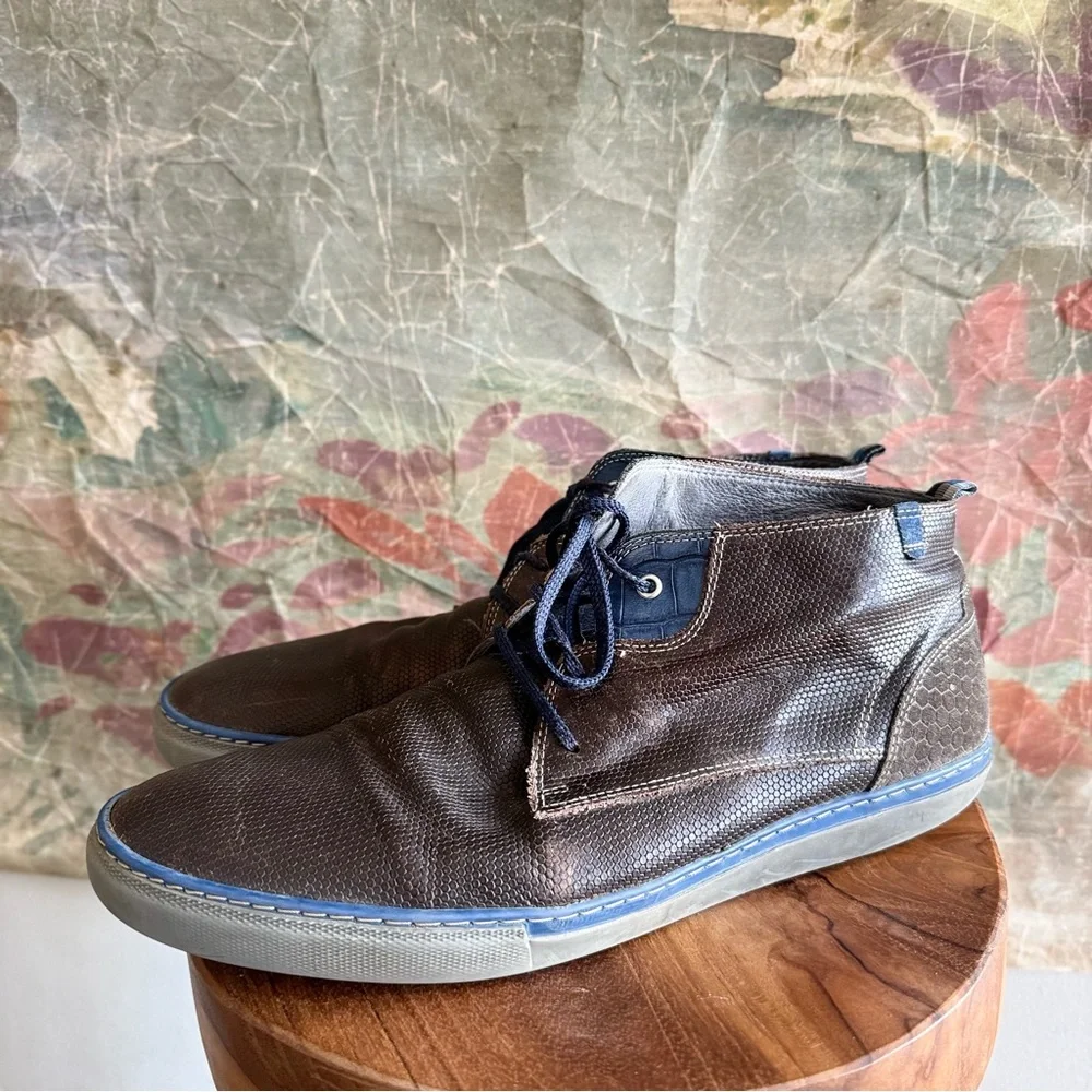 Floris van Bommel Leather & Suede Brown Reptile Embossed Lace Up Sneaker Boots